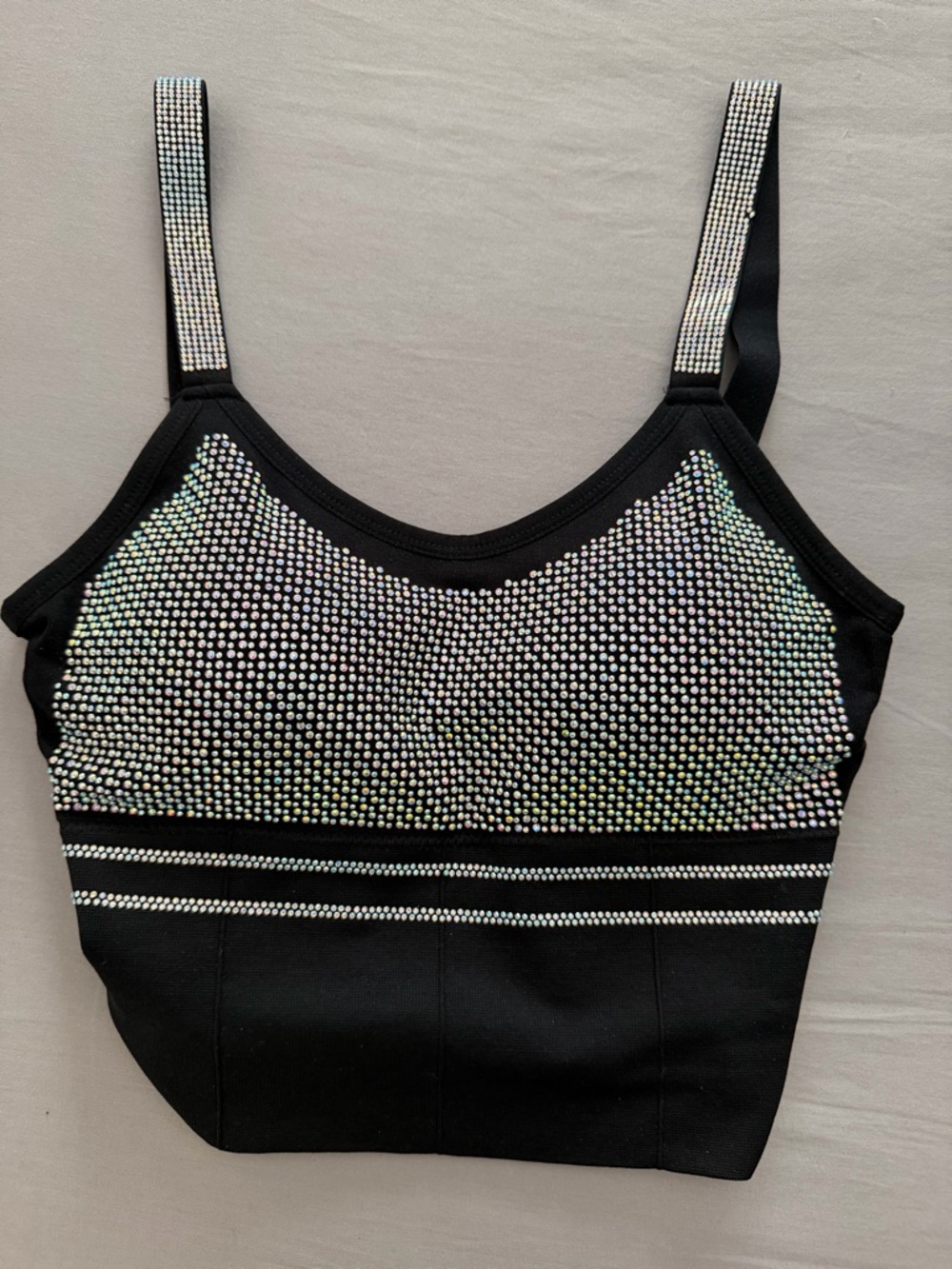 Black Crystal-Embellished Crop Tank